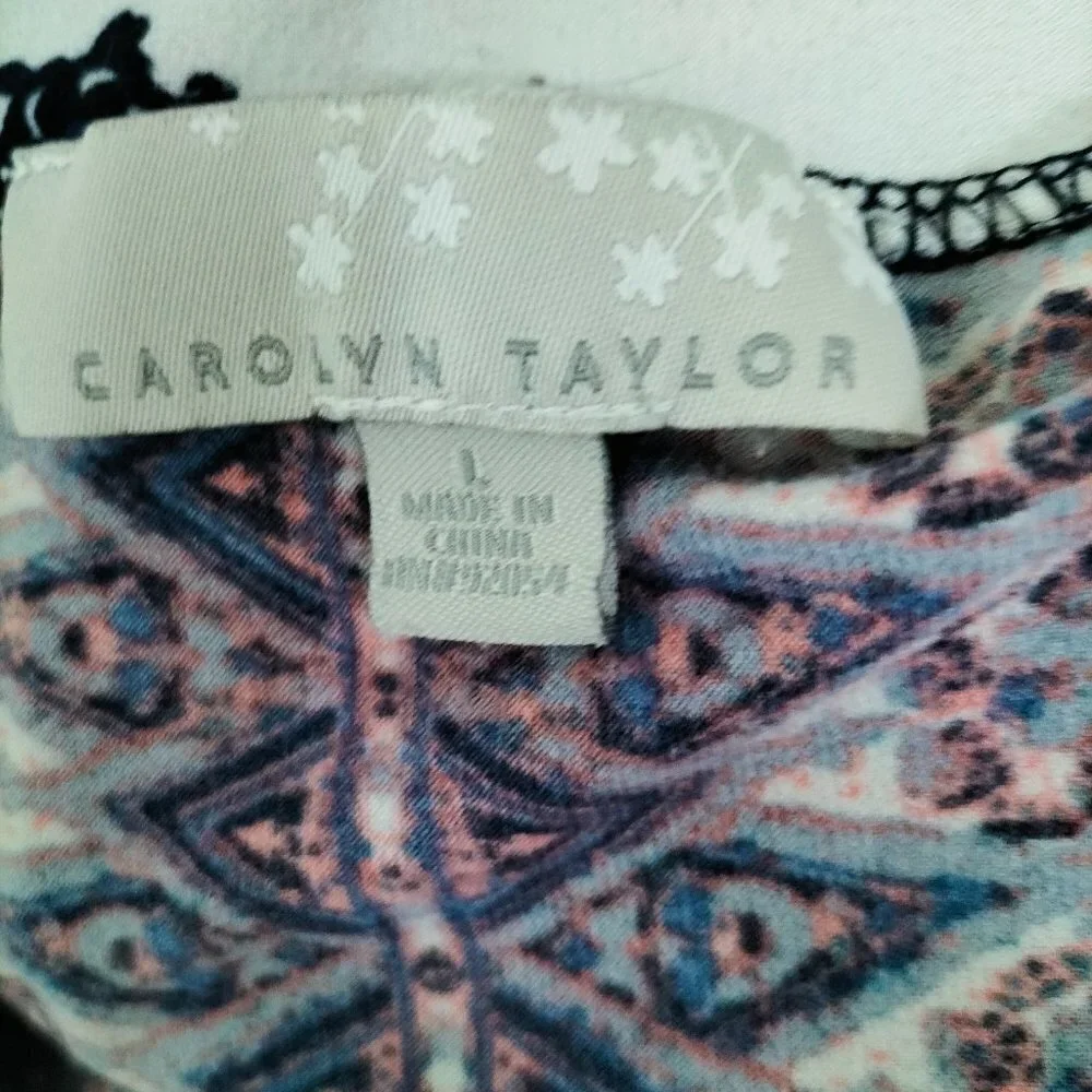 (309) Carolyn Taylor Zipper Front Multicolor Printed Blouse Size L